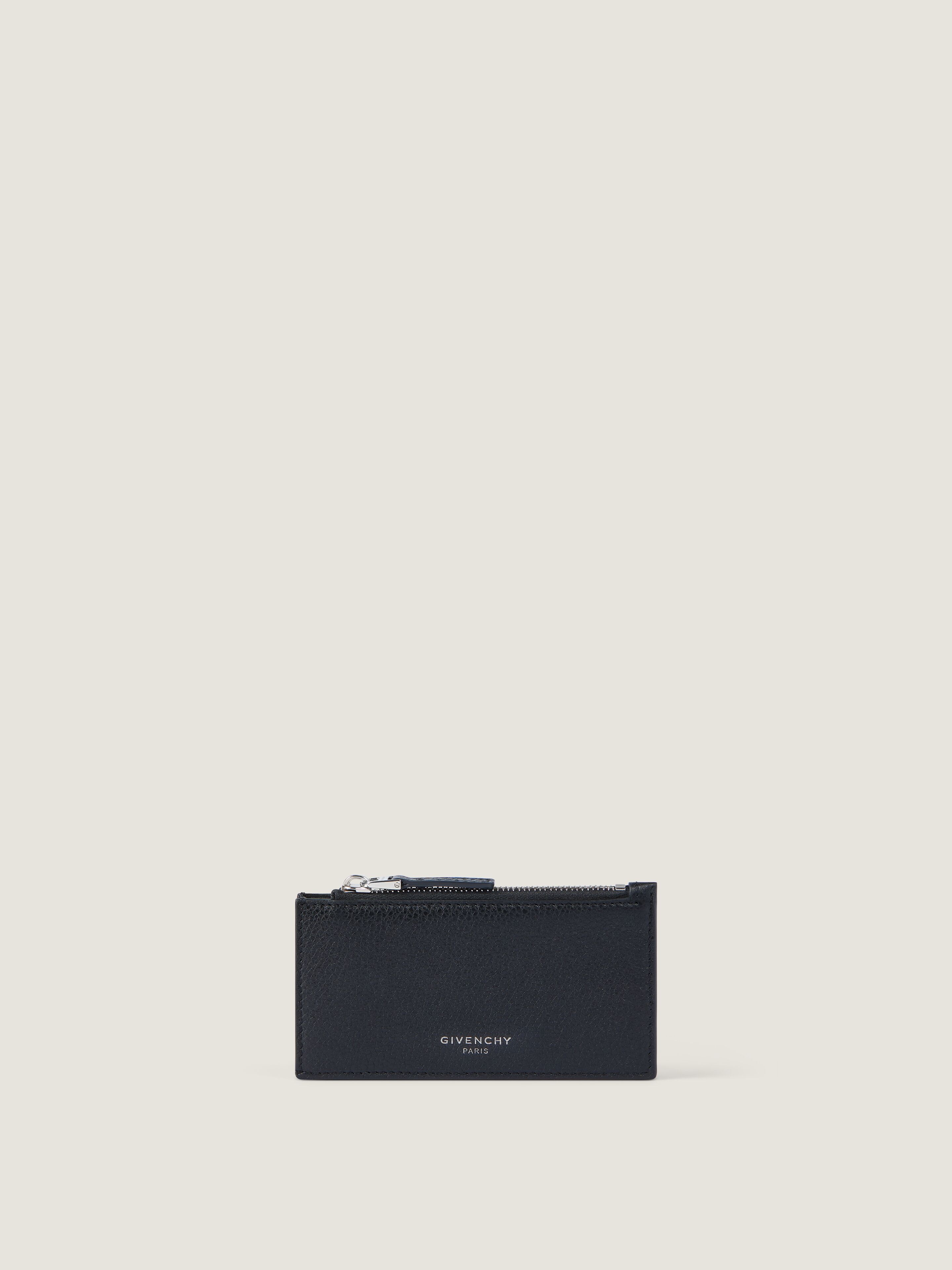 Zipped card holder in grained leather